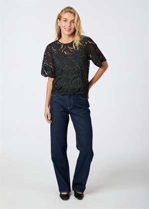 Trisha big lace bluse Sort Neo Noir